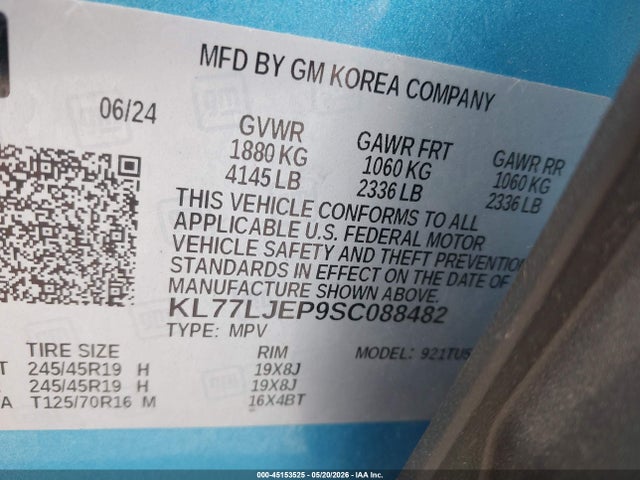 KL77LJEP9SC088482 Chevrolet Trax Fwd 2rs
