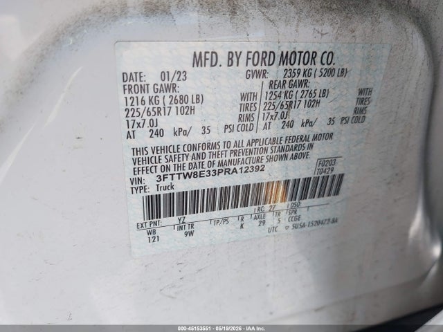 Продаж на аукціоні авто 2023 Ford Maverick Xl, vin: 3FTTW8E33PRA12392, номер лоту: 45153551