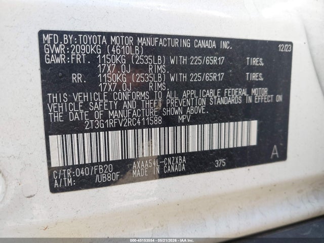 Продажа на аукционе авто 2024 Toyota Rav4 Le, vin: 2T3G1RFV2RC411588, номер лота: 45153554