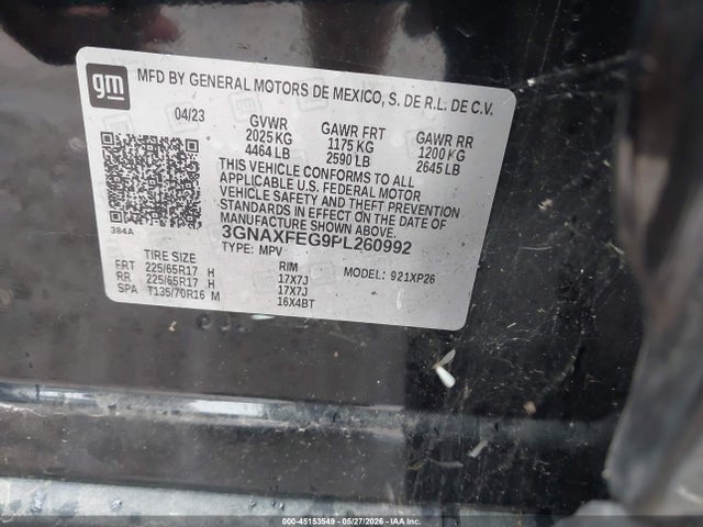 45153549 :رقم المزاد ، 3GNAXFEG9PL260992 vin ، 2023 Chevrolet Equinox Fwd 1fl مزاد بيع