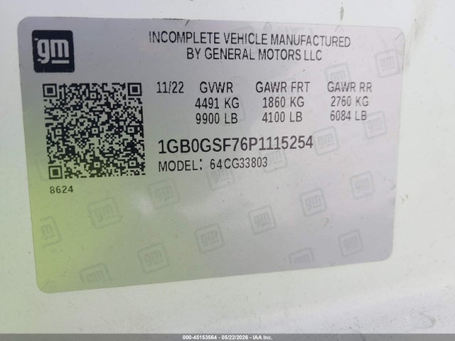 2023 Chevrolet Express Cutaway Work Van მანქანა იყიდება აუქციონზე, vin: 1GB0GSF76P1115254, აუქციონის ნომერი: 45153564