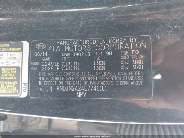 45153589 :رقم المزاد ، KNDJN2A24E7746161 vin ، 2014 Kia Soul مزاد بيع