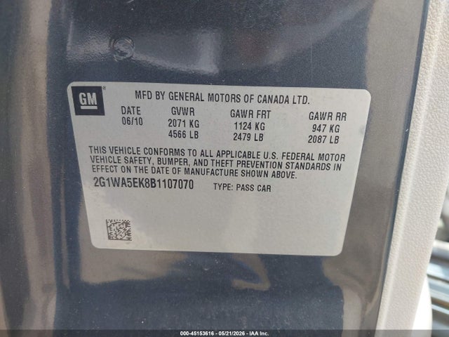 Продаж на аукціоні авто 2011 Chevrolet Impala Ls, vin: 2G1WA5EK8B1107070, номер лоту: 45153616