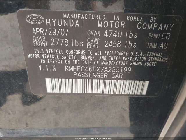 Продажа на аукционе авто 2007 Hyundai Azera Limited/se, vin: KMHFC46FX7A235199, номер лота: 45153621