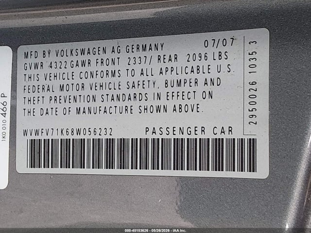 Aukcja sprzedaży 2008 Volkswagen Gti 2-door, vin: WVWFV71K68W056232, numer aukcji: 45153626
