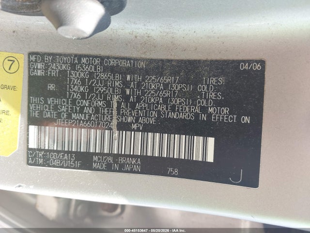 Продаж на аукціоні авто 2006 Toyota Highlander Sport W/3rd Row, vin: JTEEP21A660170243, номер лоту: 45153647