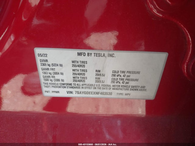 Tesla Model Y Long Range Dual Motor All-wheel Drive 2022 7SAYGDEEXNF463530 Image 9
