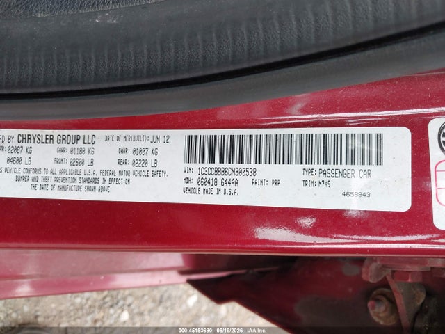 Aukcja sprzedaży 2012 Chrysler 200 Touring, vin: 1C3CCBBB6CN300538, numer aukcji: 45153680