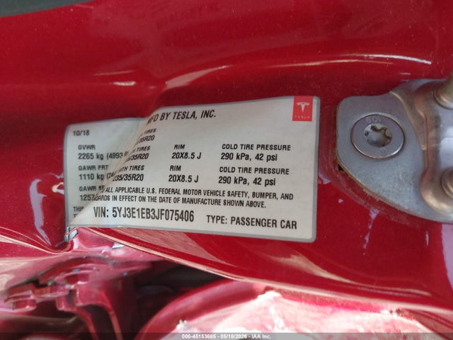 Tesla Model 3 Long Range/performance 2018 5YJ3E1EB3JF075406 Image 9