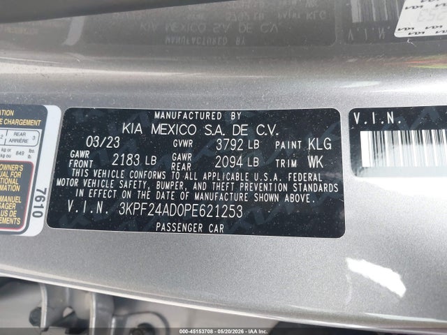 Продаж на аукціоні авто 2023 Kia Forte Lxs, vin: 3KPF24AD0PE621253, номер лоту: 45153708
