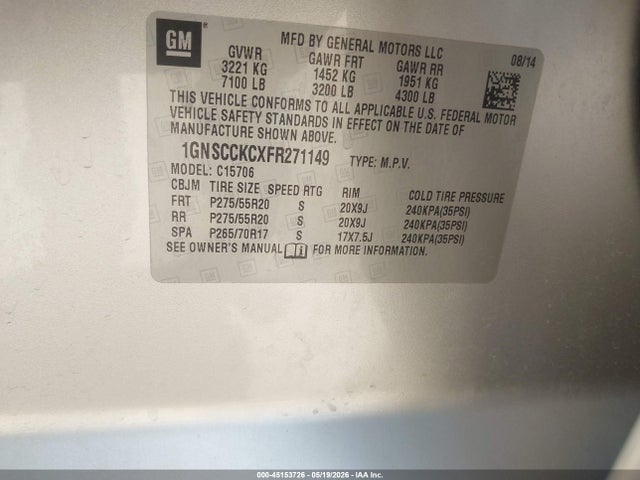 1GNSCCKCXFR271149 Chevrolet Tahoe Ltz