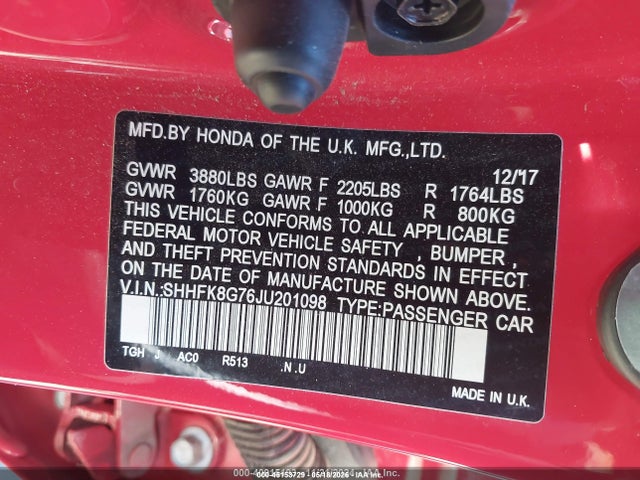 SHHFK8G76JU201098 Honda Civic Type R Touring
