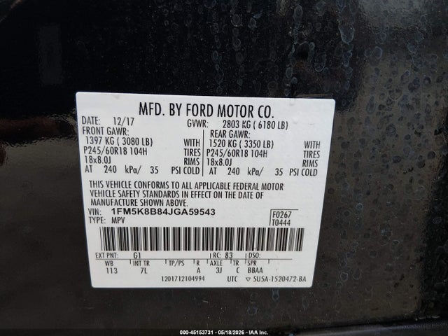 1FM5K8B84JGA59543 Ford Explorer