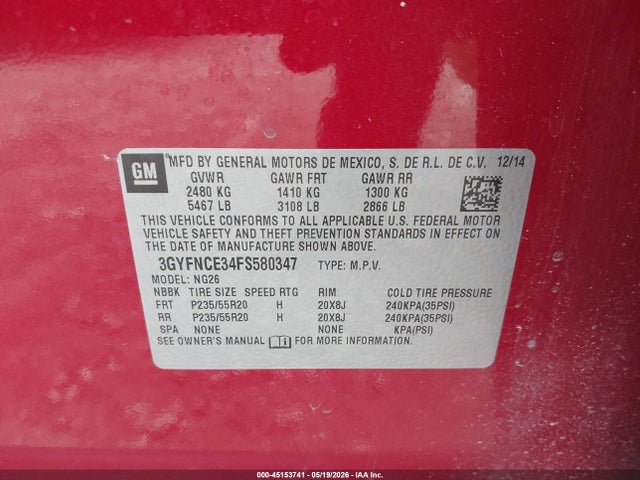 Cadillac Srx Performance Collection 2015 3GYFNCE34FS580347 Image 9