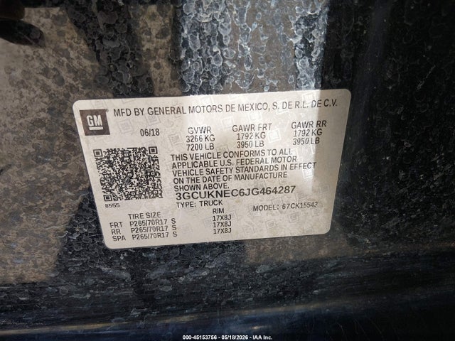 3GCUKNEC6JG464287 Chevrolet Silverado 1500 Wt
