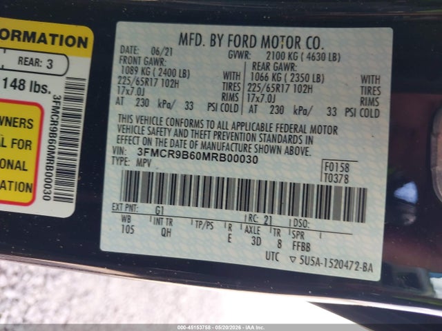 Ford Bronco Sport Big Bend 2021 3FMCR9B60MRB00030 Image 9