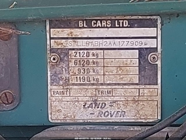 45153778 :رقم المزاد ، SALLBABH2AA177909 vin ، 1982 Land Rover Series Iii مزاد بيع