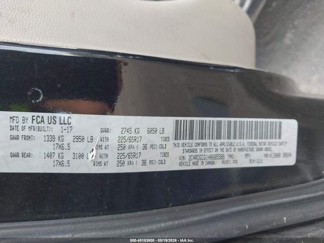 Продажа на аукционе авто 2017 Dodge Grand Caravan Sxt, vin: 2C4RDGCG1HR685589, номер лота: 45153800