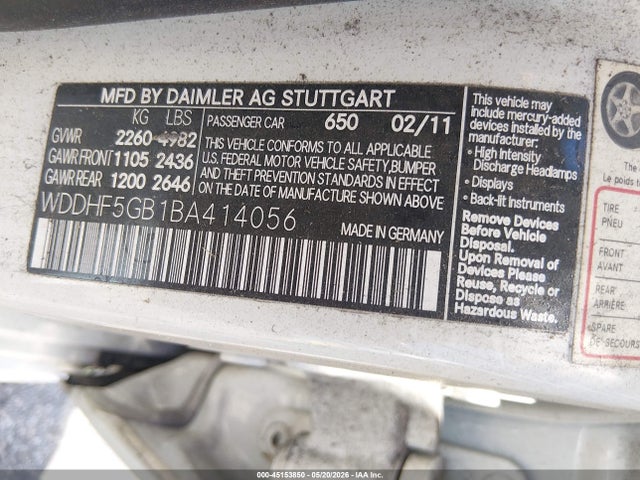 45153850 :رقم المزاد ، WDDHF5GB1BA414056 vin ، 2011 Mercedes-benz E 350 مزاد بيع