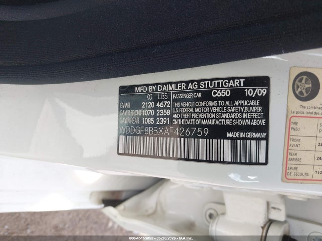 45153853 :رقم المزاد ، WDDGF8BBXAF426759 vin ، 2010 Mercedes-benz C 300 Luxury 4matic/sport 4matic مزاد بيع