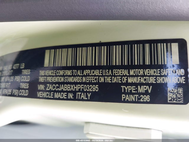 Продажа на аукционе авто 2017 Jeep Renegade Latitude Fwd, vin: ZACCJABBXHPF03295, номер лота: 45153865