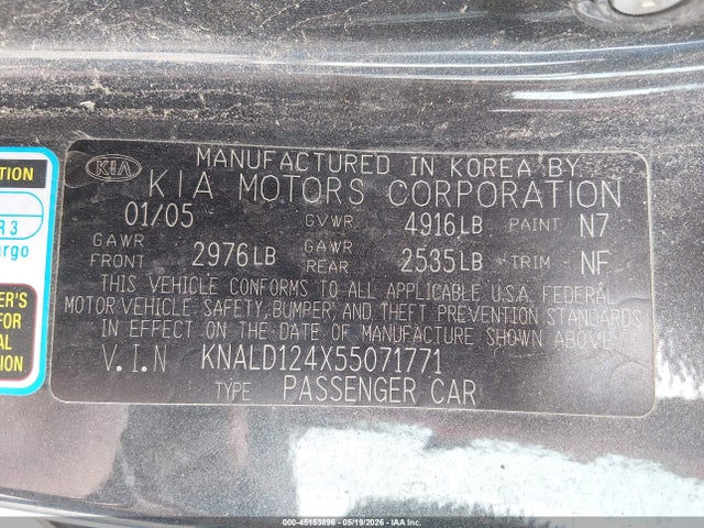 Aukcja sprzedaży 2005 Kia Amanti, vin: KNALD124X55071771, numer aukcji: 45153896