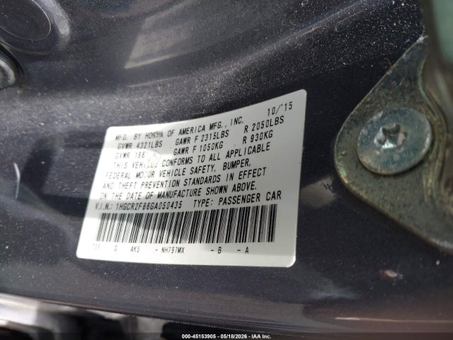 Aukcja sprzedaży 2016 Honda Accord Ex-l, vin: 1HGCR2F86GA050435, numer aukcji: 45153905