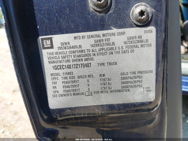 Продаж на аукціоні авто 2007 Chevrolet Silverado 1500 Classic Work Truck, vin: 1GCEC14X17Z179407, номер лоту: 45153929