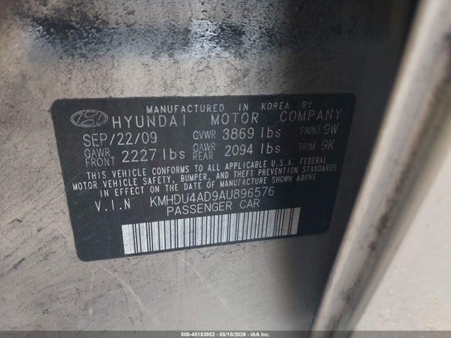 Продажа на аукционе авто 2010 Hyundai Elantra Gls, vin: KMHDU4AD9AU896576, номер лота: 45153952