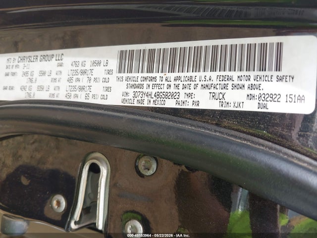45153964 :رقم المزاد ، 3D73Y4HL4BG582023 vin ، 2011 Ram Ram 3500 Laramie Longhorn مزاد بيع
