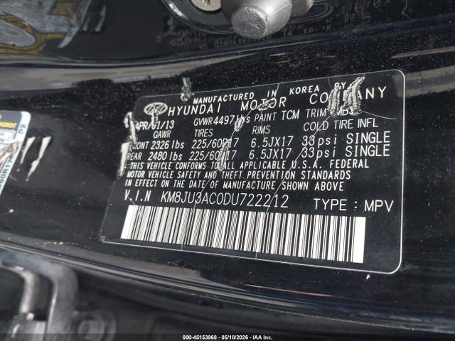Aukcja sprzedaży 2013 Hyundai Tucson Gls, vin: KM8JU3AC0DU722212, numer aukcji: 45153968