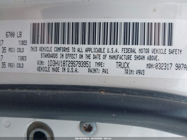 45154016 :رقم المزاد ، 1D3HV18T29S793951 vin ، 2009 Dodge Ram 1500 Slt/sport/trx مزاد بيع