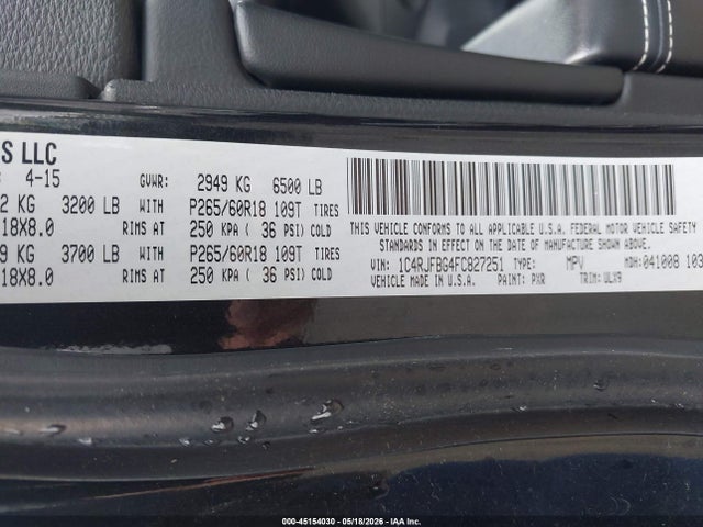 Продаж на аукціоні авто 2015 Jeep Grand Cherokee Limited, vin: 1C4RJFBG4FC827251, номер лоту: 45154030