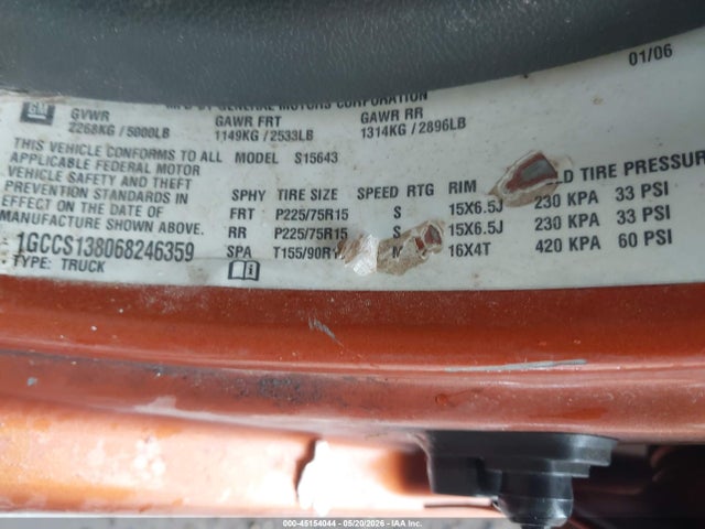Aukcja sprzedaży 2006 Chevrolet Colorado Lt, vin: 1GCCS138068246359, numer aukcji: 45154044