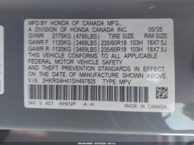 Honda Cr-v Ex Awd 2025 2HKRS4H41SH497825 Image 9