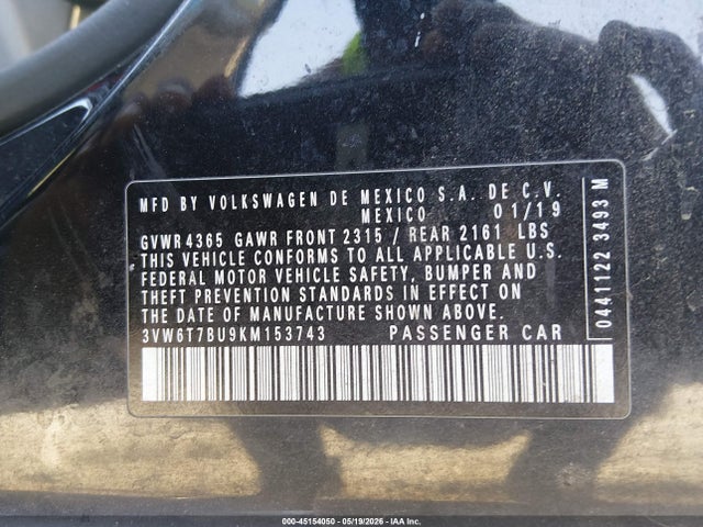 Продаж на аукціоні авто 2019 Volkswagen Jetta Gli 2.0t 35th Anniversary Edition/2.0t Autobahn/2.0t S, vin: 3VW6T7BU9KM153743, номер лоту: 45154050