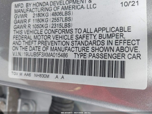 Продажа на аукционе авто 2021 Acura Tlx Standard, vin: 19UUB5F3XMA015486, номер лота: 45154072