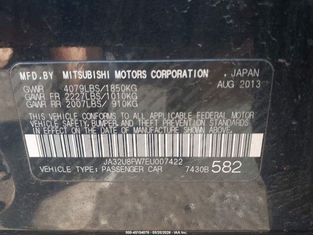 Продаж на аукціоні авто 2014 Mitsubishi Lancer Gt, vin: JA32U8FW7EU007422, номер лоту: 45154076