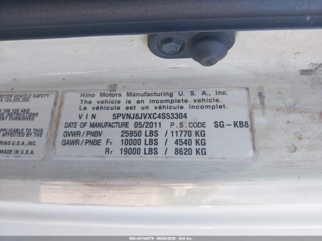 2012 Hino 268 მანქანა იყიდება აუქციონზე, vin: 5PVNJ8JVXC4S53304, აუქციონის ნომერი: 45154079
