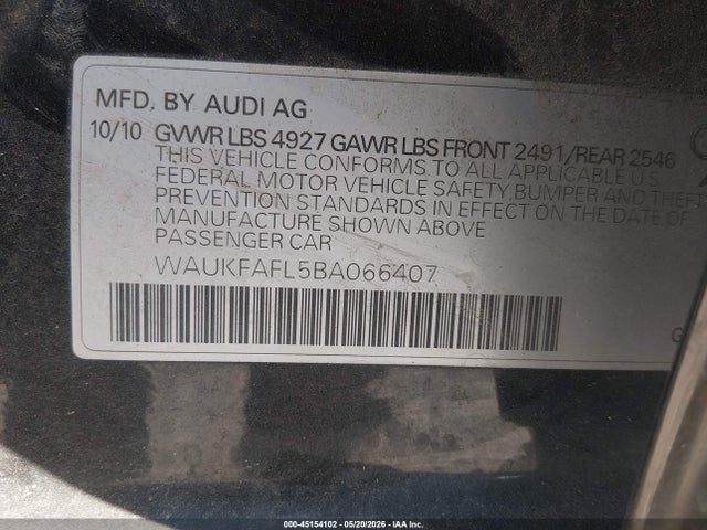 Aukcja sprzedaży 2011 Audi A4 2.0t Premium, vin: WAUKFAFL5BA066407, numer aukcji: 45154102