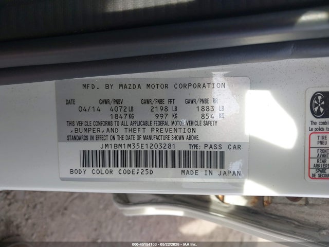 45154103 :رقم المزاد ، JM1BM1M35E1203281 vin ، 2014 Mazda Mazda3 S Grand Touring مزاد بيع