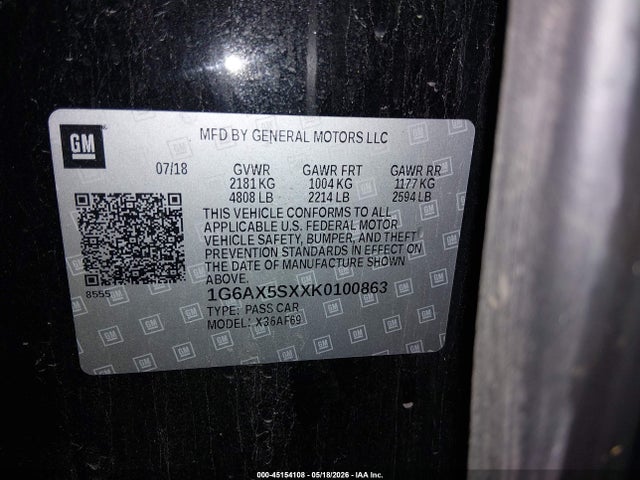 2019 Cadillac Cts Luxury მანქანა იყიდება აუქციონზე, vin: 1G6AX5SXXK0100863, აუქციონის ნომერი: 45154108