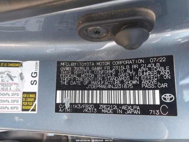 Toyota COROLLA LE 2022 JTDEPMAE4NJ231875 Image 9