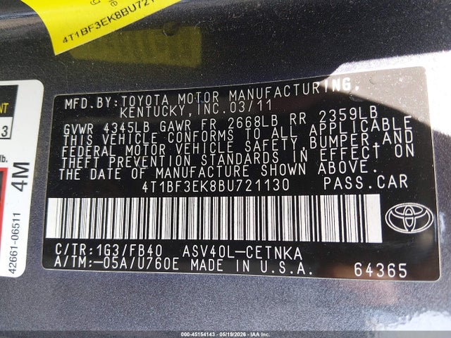 Aukcja sprzedaży 2011 Toyota Camry Le, vin: 4T1BF3EK8BU721130, numer aukcji: 45154143