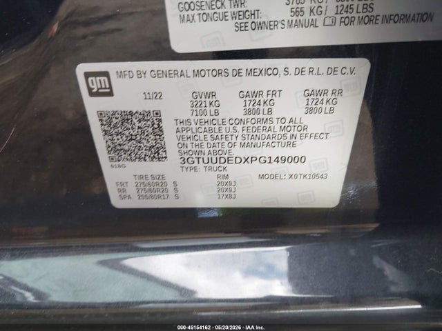 Продаж на аукціоні авто 2023 Gmc Sierra 1500 4wd  Short Box Slt, vin: 3GTUUDEDXPG149000, номер лоту: 45154162