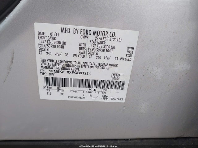 Ford Explorer Limited 2015 1FM5K8F8XFGB91224 Image 9