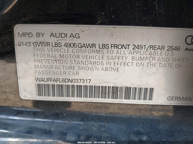 Продажа на аукционе авто 2013 Audi A4 2.0t Premium, vin: WAUFFAFL6DN037317, номер лота: 45154207