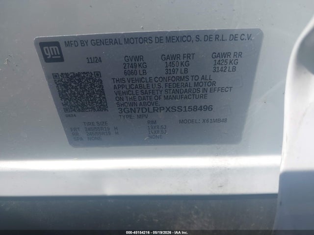 Продаж на аукціоні авто 2025 Chevrolet Equinox Ev Lt, vin: 3GN7DLRPXSS158496, номер лоту: 45154216