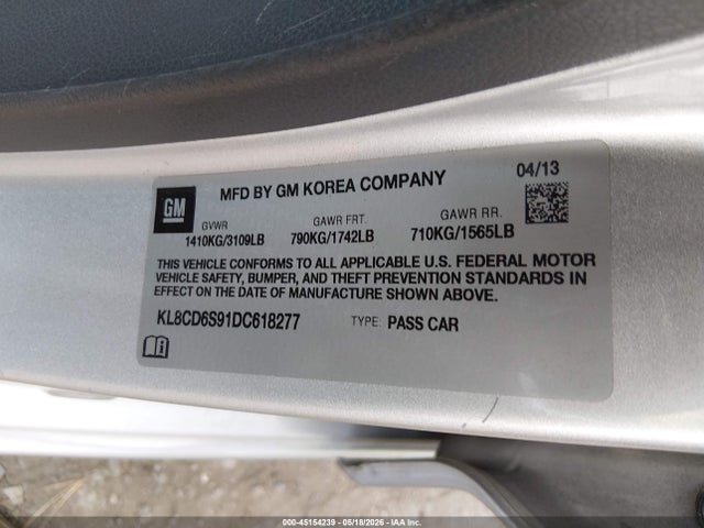 Продаж на аукціоні авто 2013 Chevrolet Spark 1lt Auto, vin: KL8CD6S91DC618277, номер лоту: 45154239