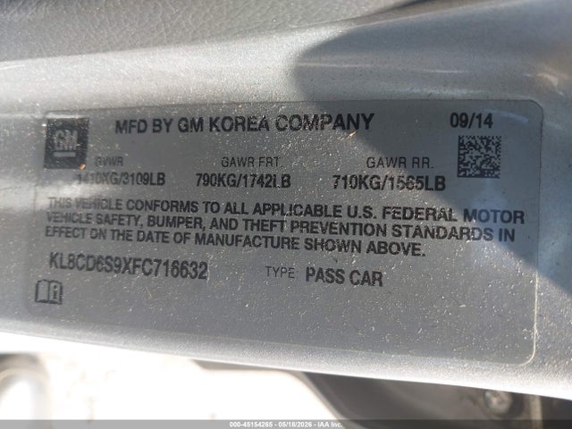 45154265 :رقم المزاد ، KL8CD6S9XFC716632 vin ، 2015 Chevrolet Spark 1lt Cvt مزاد بيع